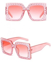 Oversized Rhinestone Sunglasses Women Big Square Sun Glasses for Women Luxury Accessories - Pink - CN18DTNKT9N $19.42