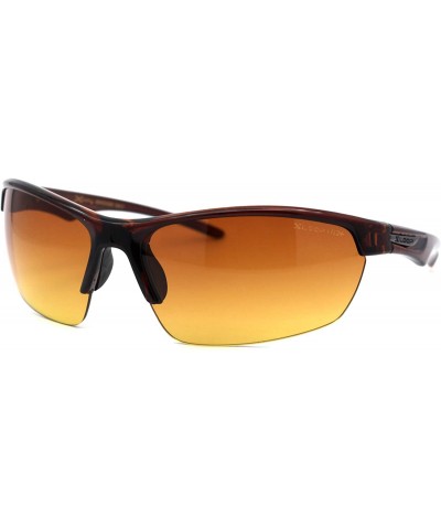 Sport Mens Amber HD Lens Baseball Half Rim Warp Sunglasses - All Brown - CU197EGWOYR $24.36