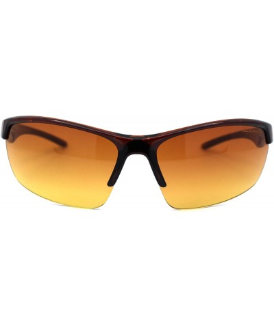 Sport Mens Amber HD Lens Baseball Half Rim Warp Sunglasses - All Brown - CU197EGWOYR $15.50