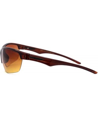 Sport Mens Amber HD Lens Baseball Half Rim Warp Sunglasses - All Brown - CU197EGWOYR $15.50