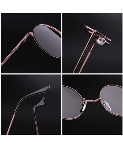 Round Retro Round Polarized Sunglasses for Men Women Small Lens Metal Frame - Brown - CN18Z2MI33D $9.86