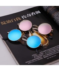 Round Retro Round Polarized Sunglasses for Men Women Small Lens Metal Frame - Brown - CN18Z2MI33D $9.86