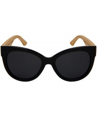 Round Cat Eye Wooden Bamboo Sunglasses by 34108BM/32047BM - Polarized Black Frame/Grey Lens - C918GUWHL3Y $14.63