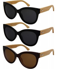 Round Cat Eye Wooden Bamboo Sunglasses by 34108BM/32047BM - Polarized Black Frame/Grey Lens - C918GUWHL3Y $14.63