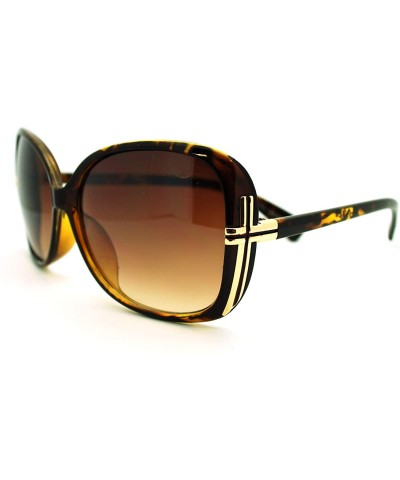 Butterfly Womens Cross Emblem Vogue Chic Fashion Plastic Butterfly Diva Sunglasses - Tortoise - C411J4NJ7WN $7.64