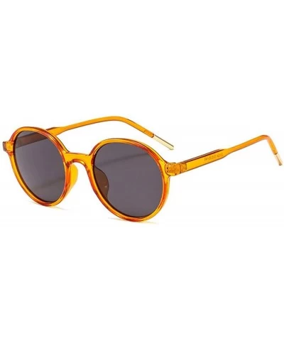 Round Women Fashion Eyewear Round Beach 21SUNglasses with Case UV400 Protection - Transparent Orange Frame/Grey Lens - CS18WQ...