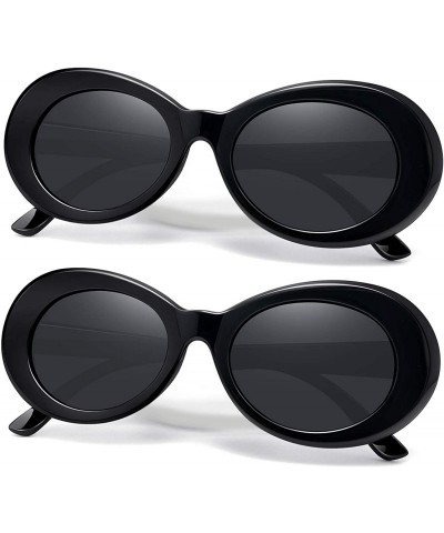Oval Polarized Sunglasses for Women Men - Retro Clout Sun Glasses with Oval Thick Frame - Black+black - CY199UNA4QC $29.06