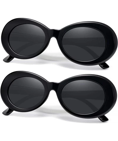 Oval Polarized Sunglasses for Women Men - Retro Clout Sun Glasses with Oval Thick Frame - Black+black - CY199UNA4QC $27.55