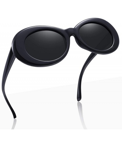 Oval Polarized Sunglasses for Women Men - Retro Clout Sun Glasses with Oval Thick Frame - Black+black - CY199UNA4QC $18.49