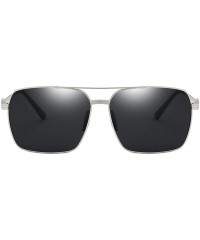 Square Square Sunglasses Men Polarized UV400 Metal Frame Male Sun Glasses Driving Accessories - Silver With Black - CK18A9NML...