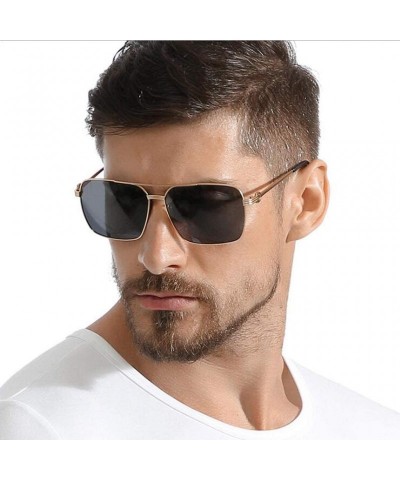 Square Square Sunglasses Men Polarized UV400 Metal Frame Male Sun Glasses Driving Accessories - Silver With Black - CK18A9NML...