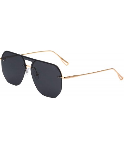 Shield Mirage Rimless Flat Geometric Shield Lens Stud Aviator Sunglasses - Black Gold - C61998SQZNO $33.94