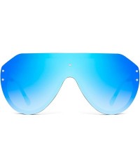 Oversized Oversized Shield Sunglasses Rimless Flat Top Mirror Glasses Women Men - Black Frame / Mirror Blue Lens - CZ18RHOZ2N...