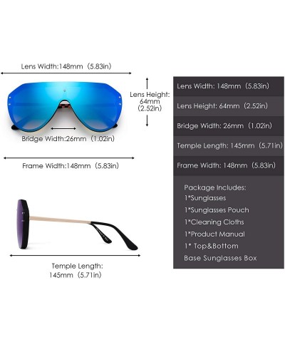 Oversized Oversized Shield Sunglasses Rimless Flat Top Mirror Glasses Women Men - Black Frame / Mirror Blue Lens - CZ18RHOZ2N...