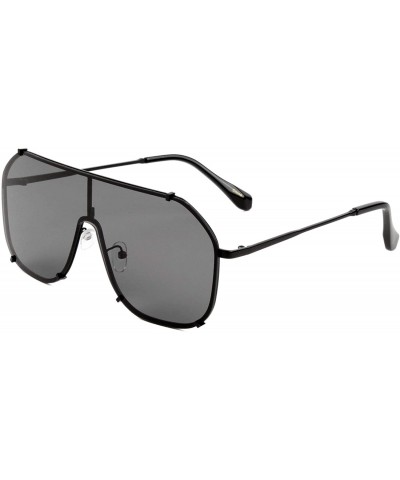 Shield Bracket Frame Flat Top Geometric Shield Sunglasses - Black - CE197NNESSH $14.65