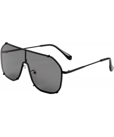 Shield Bracket Frame Flat Top Geometric Shield Sunglasses - Black - CE197NNESSH $26.79