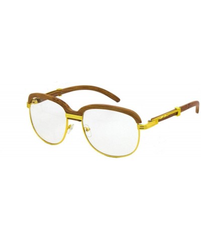 Aviator Wood Art Clear Lens Eyeglasses Unisex Vintage Fashion Aviator Sunglasses - Light Brown / Clear Lens - CU190LXQZLL $20.95