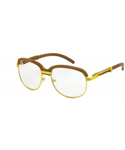 Aviator Wood Art Clear Lens Eyeglasses Unisex Vintage Fashion Aviator Sunglasses - Light Brown / Clear Lens - CU190LXQZLL $20.67