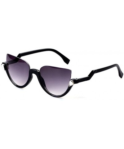 Semi-rimless 100% Cute Brave Designed Half Fame Cateye Women's Sunglasses Lens 52mm - Black/Grey - CV12E0NTMPD $34.59