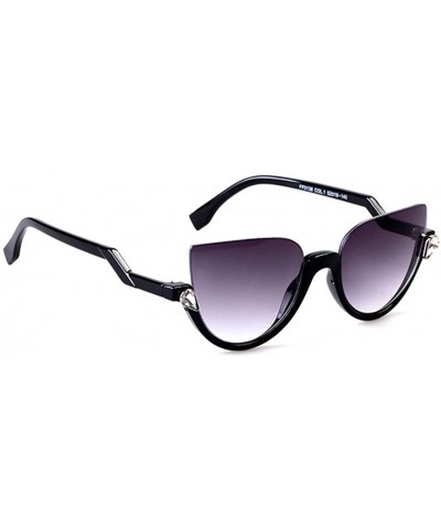 Semi-rimless 100% Cute Brave Designed Half Fame Cateye Women's Sunglasses Lens 52mm - Black/Grey - CV12E0NTMPD $18.00