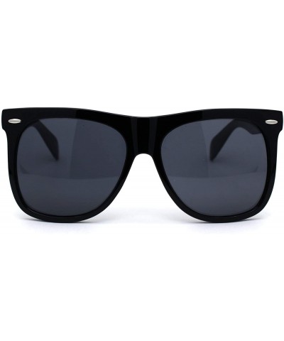 Oversized All Black Classic Oversize Hipster Geeky Nerd Horn Rim Plastic Sunglasses - C3194NAL8T7 $9.17