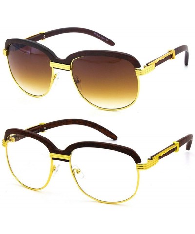 Aviator WOOD Art Clear Lens Eyeglasses Unisex Vintage Fashion Aviator Sunglasses - Gold/Black and Gold/Brown - CK18NX2YM0R $3...