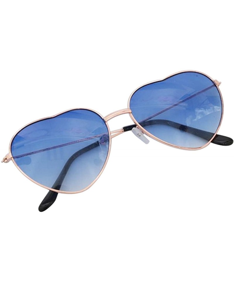 Goggle Women's Metal Frame Mirrorred Cupid Heartshaped Sunglasses - Gold Lens/Dark Blue Frame - C618WQKRWGX $9.30