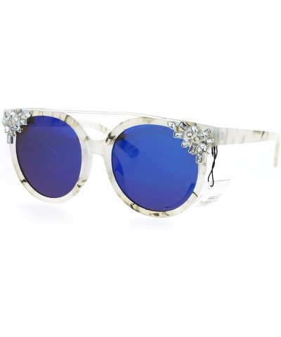 Round Diva Fashion Sunglasses Rhinestone Decors Womens Bling Glam Shades UV 400 - Frost (Blue Mirror) - CN186AGYAKR $28.93