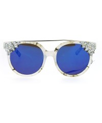 Round Diva Fashion Sunglasses Rhinestone Decors Womens Bling Glam Shades UV 400 - Frost (Blue Mirror) - CN186AGYAKR $17.66