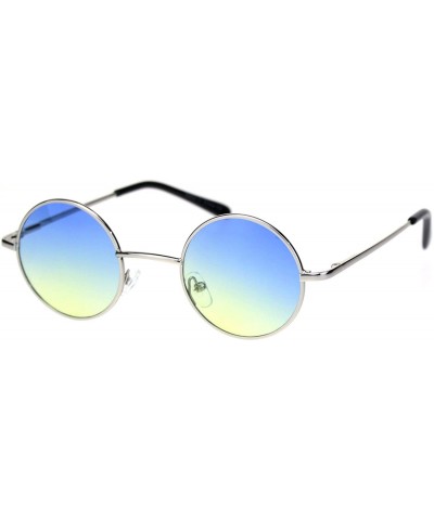 Round Super Snug Small Round Circle Lens Hippie Metal Rim Sunglasses - Silver Blue Yellow - CG18R30609H $19.39