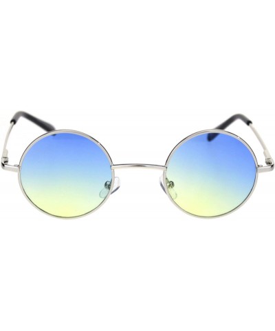 Round Super Snug Small Round Circle Lens Hippie Metal Rim Sunglasses - Silver Blue Yellow - CG18R30609H $9.05