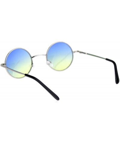 Round Super Snug Small Round Circle Lens Hippie Metal Rim Sunglasses - Silver Blue Yellow - CG18R30609H $9.05