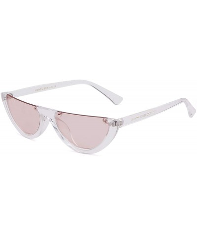 Oval Vintage Clout Goggles Sunglasses for Women Semi-rimless Frame Half Oval Stylish Eye glasses - Transparent/Pink - C318IHY...
