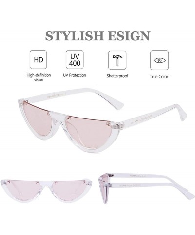 Oval Vintage Clout Goggles Sunglasses for Women Semi-rimless Frame Half Oval Stylish Eye glasses - Transparent/Pink - C318IHY...