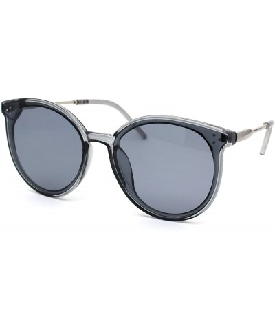 Round Womens Horned Round Designer Mod Plastic Sunglasses - Slate Solid Black - C918YK98330 $22.97