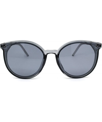 Round Womens Horned Round Designer Mod Plastic Sunglasses - Slate Solid Black - C918YK98330 $9.31