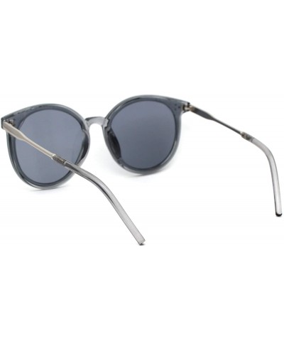 Round Womens Horned Round Designer Mod Plastic Sunglasses - Slate Solid Black - C918YK98330 $9.31