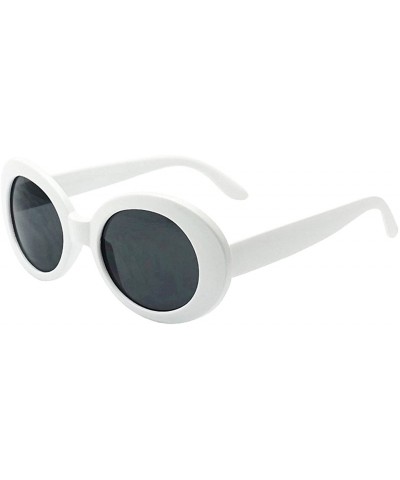 Round White Oval Round Sunglasses Thick Bold Retro Clout Goggles (White - Smoke) - Large - CF18590UTWS $9.59