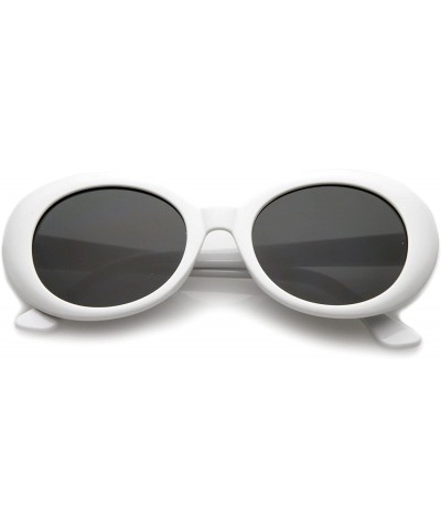 Round White Oval Round Sunglasses Thick Bold Retro Clout Goggles (White - Smoke) - Large - CF18590UTWS $9.59