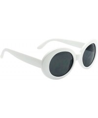 Round White Oval Round Sunglasses Thick Bold Retro Clout Goggles (White - Smoke) - Large - CF18590UTWS $9.59