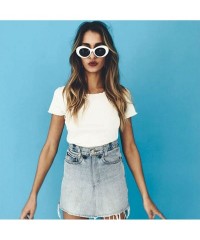 Round White Oval Round Sunglasses Thick Bold Retro Clout Goggles (White - Smoke) - Large - CF18590UTWS $9.59