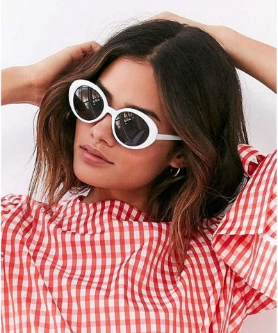 Round White Oval Round Sunglasses Thick Bold Retro Clout Goggles (White - Smoke) - Large - CF18590UTWS $9.59