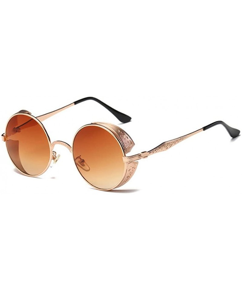 Round Gothic box windproof fashion sunglasses Europe and the United States tide - Gold Frame - CO183KUCQR9 $18.28