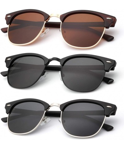Round Polarized Sunglasses for Men and Women Semi-Rimless Frame Driving Sun glasses 100% UV Blocking - CK18OXTY0RK $42.72