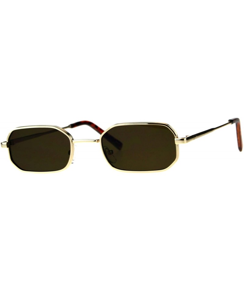 Rectangular Rectangular Heptagon Shape Sunglasses Small Indie Fashion Shades UV 400 - Gold (Brown) - CH18GGC98ZY $8.56