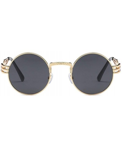 Round Steampunk Round Sunglasses Women Brand Designer Polarized Black Pink Eyeglasses Men Metal Spring Legs - C1198U5X9X7 $8.29