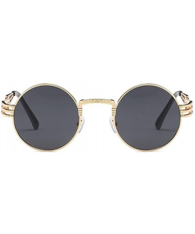 Round Steampunk Round Sunglasses Women Brand Designer Polarized Black Pink Eyeglasses Men Metal Spring Legs - C1198U5X9X7 $8.29