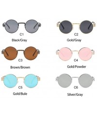 Round Steampunk Round Sunglasses Women Brand Designer Polarized Black Pink Eyeglasses Men Metal Spring Legs - C1198U5X9X7 $8.29