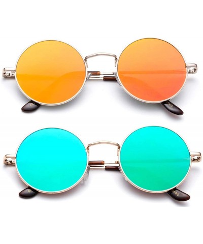 Round Newbee Fashion Polaroid Inspired Sunglasses - 2 Pack Orange & Green - CK184O7U68U $29.58