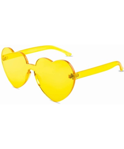 Round One Piece Heart Shaped Rimless Sunglasses Transparent Candy Color Eyewear - 2817-yellow - C118E0GWNWW $17.48